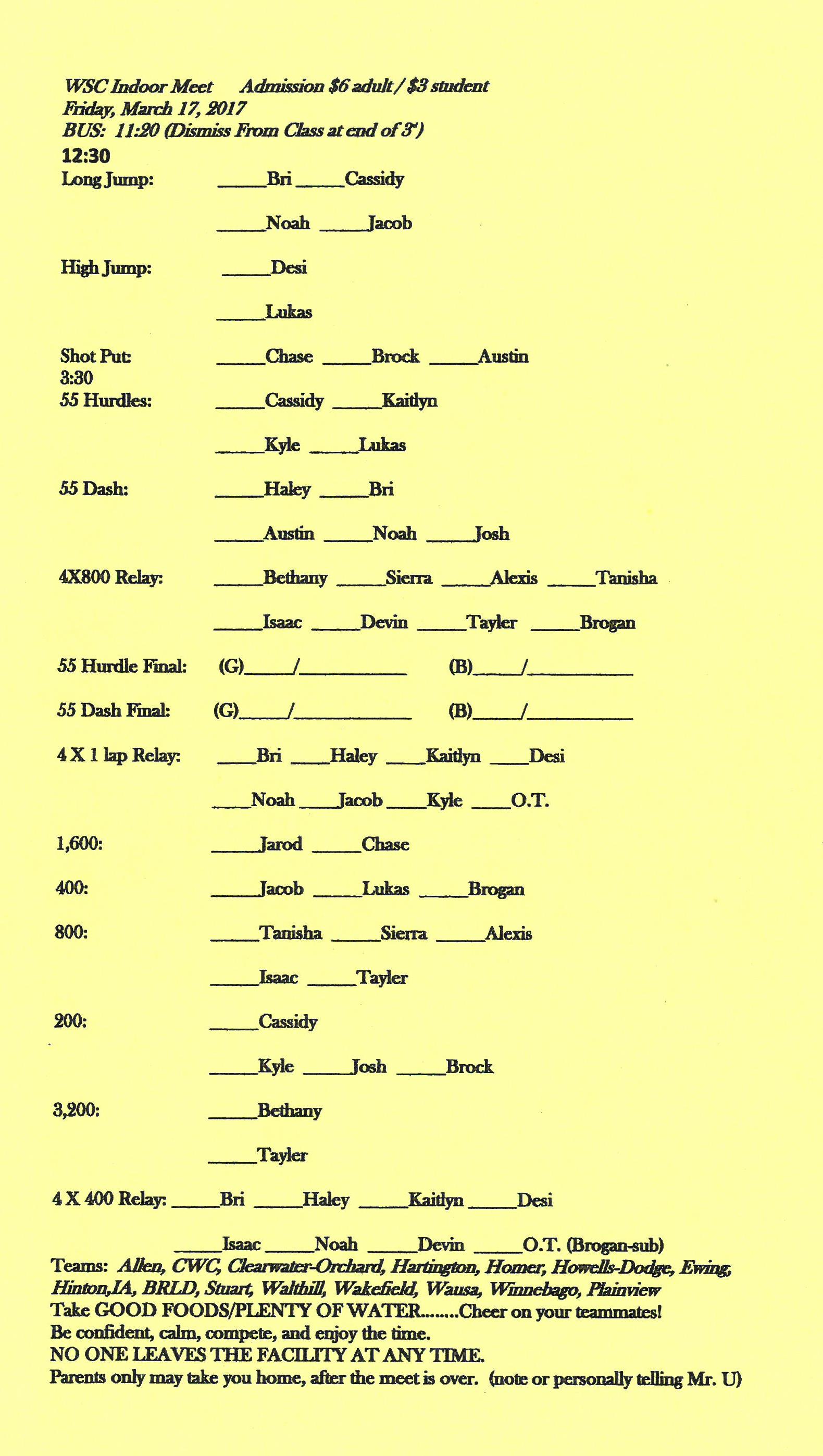 Allen Consolidated Schools WSC Indoor HS Track Meet
